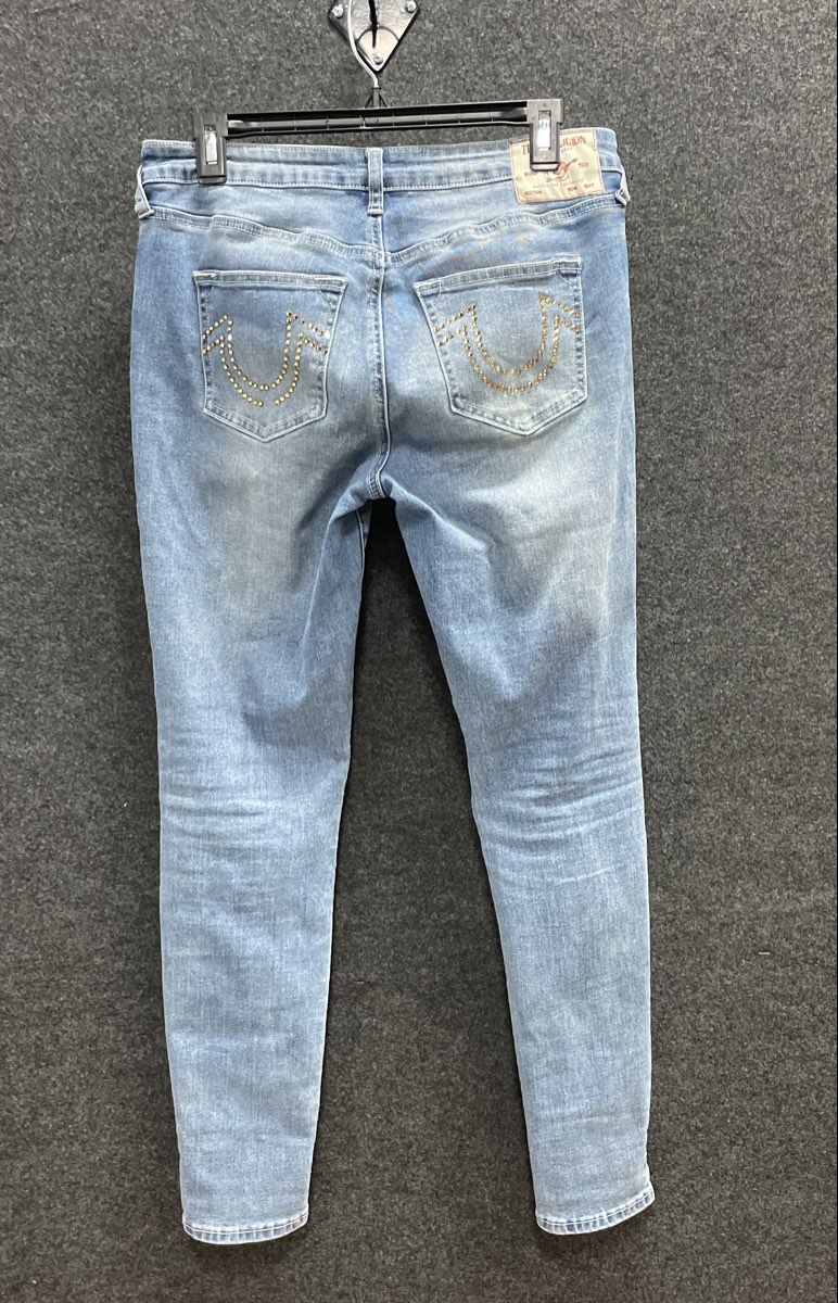 True Religion Women's Jennie Curvy Mid Rise Super Skinny Jeans Blue Size 28