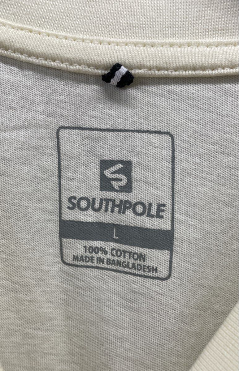 Southpole Men's Off-White T-shirt Contrast Tan Pocket Graphic Side Panels Sz L