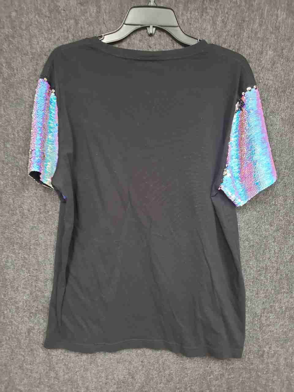 Victoria's Secret PINK Women's Black Sequin Short Sleeve T-Shirt Dog Logo Sz L