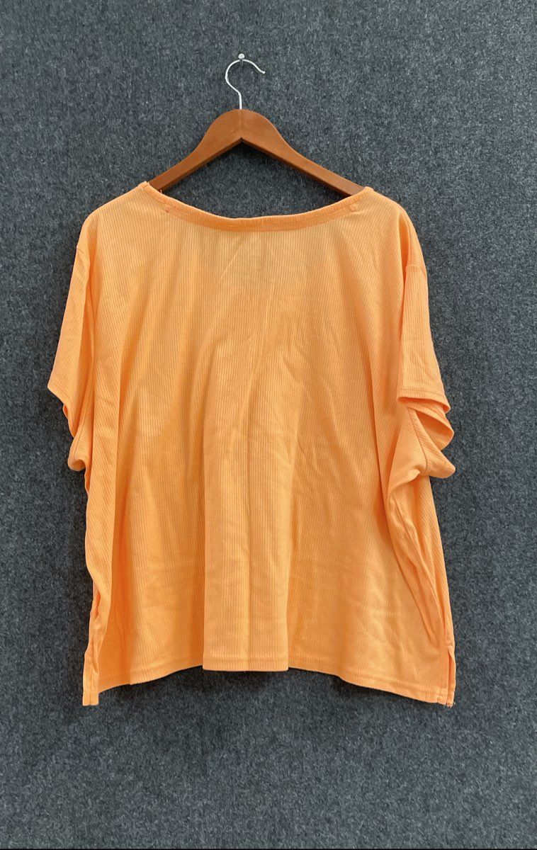 Muk Luks Women's Orange Ribbed Short Sleeve V-Neck Top Loungewear Sz 2X