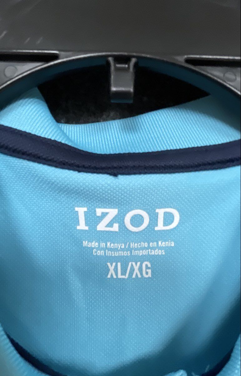 IZOD Men's Polo Shirt Light Blue Tipped Collar Short Sleeve Pique Sz XL NWT