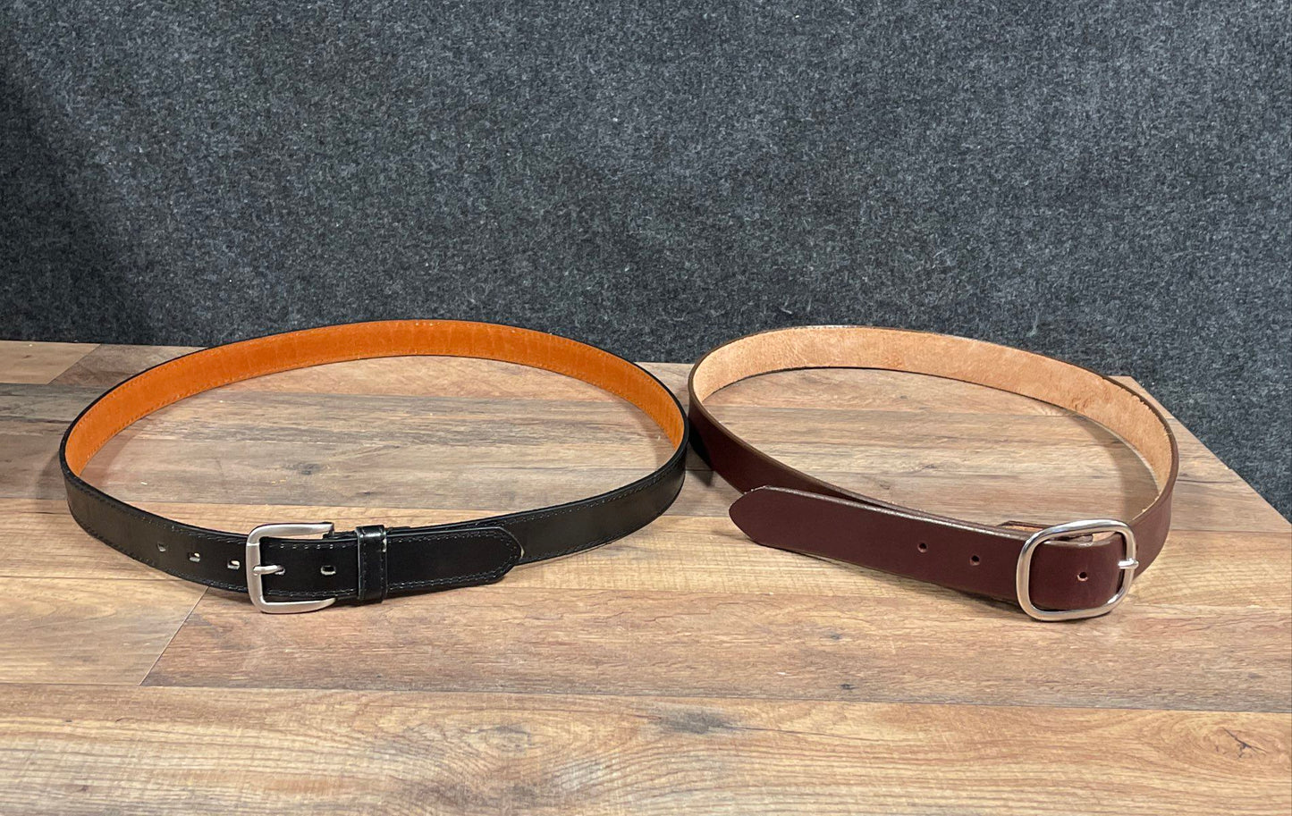 Men's Leather Belts Lot of 2 Black Brown Genuine Leather USA & China Sz 50