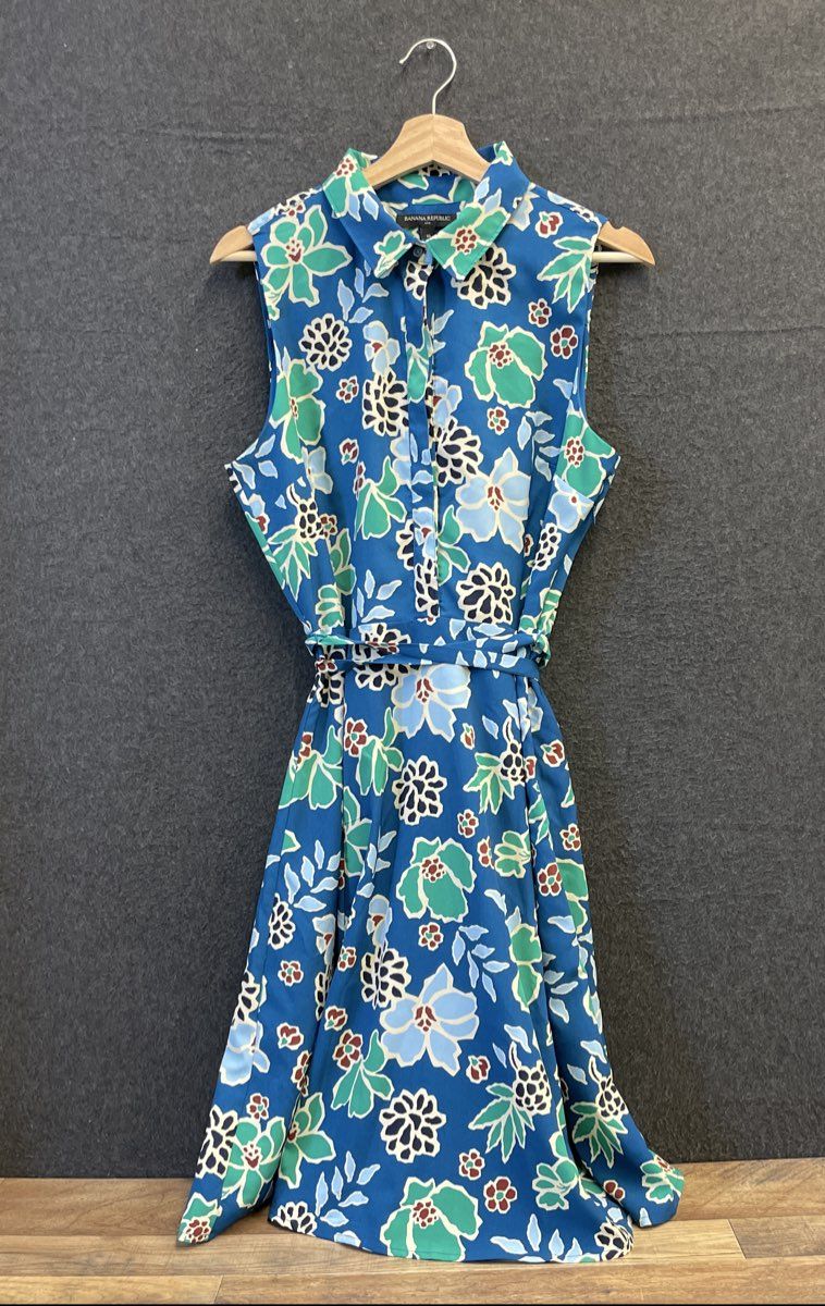Banana Republic Women's Tie Waist Button Up Floral Sleeveless Shirt Dress Sz 10