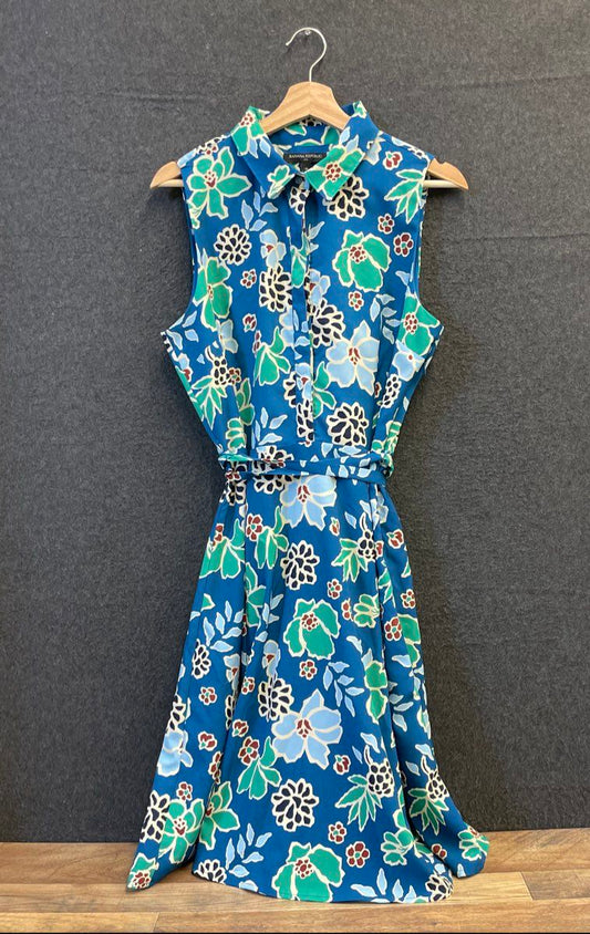 Banana Republic Women's Tie Waist Button Up Floral Sleeveless Shirt Dress Sz 10