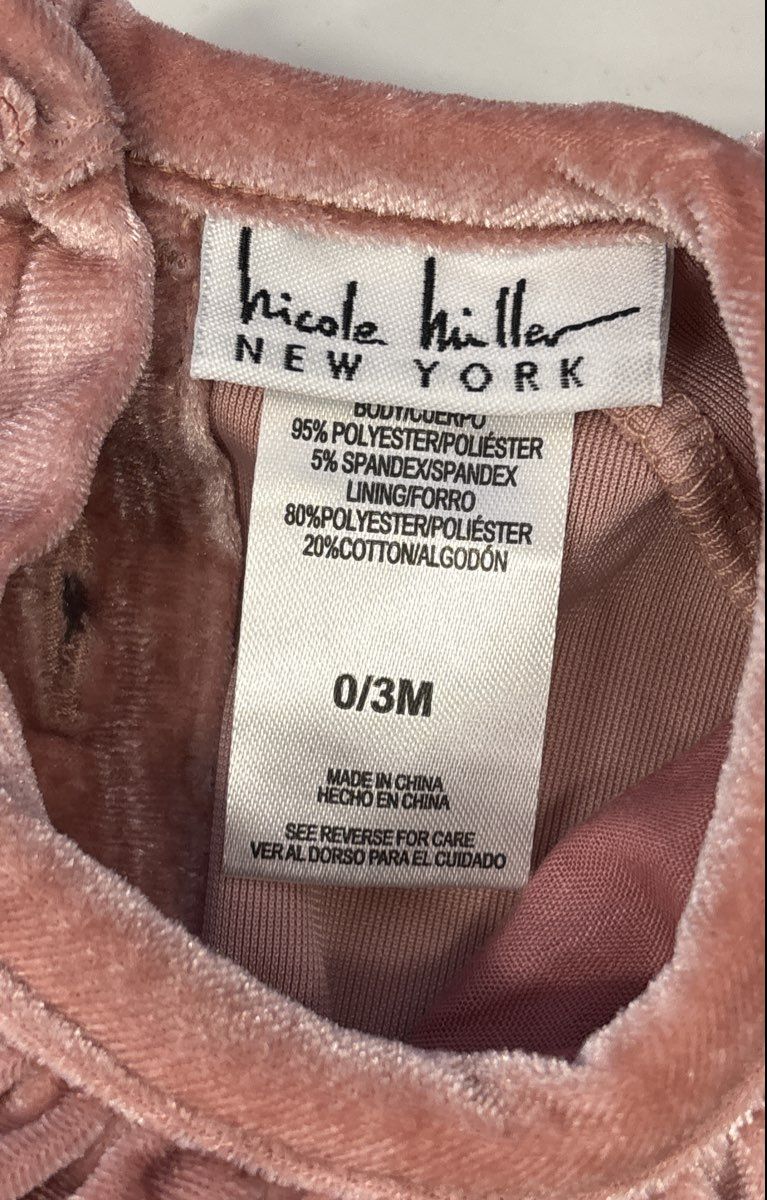 Nicole Miller New York Baby Girls Pink Velvet Ruffle Romper Sz 0/3M