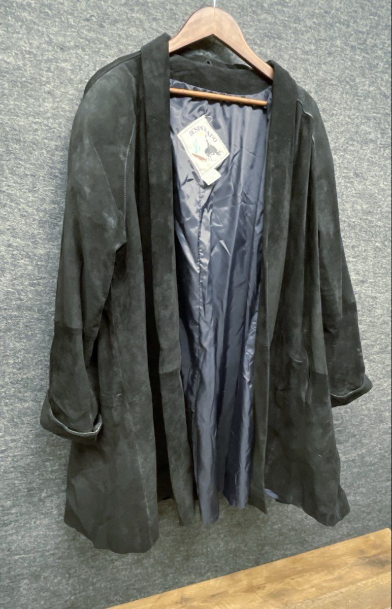 Desperado Women's Vintage 90s Black Suede Leather Shawl Collar Coat Size M