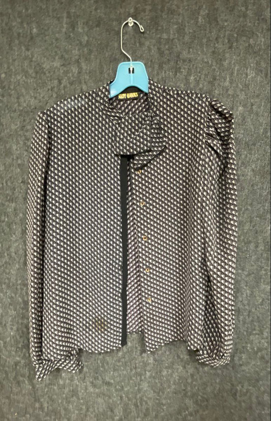 Vintage 80s Judy Banks Women's Blouse Geometric Dot Print Puff Sleeve Mock Neck