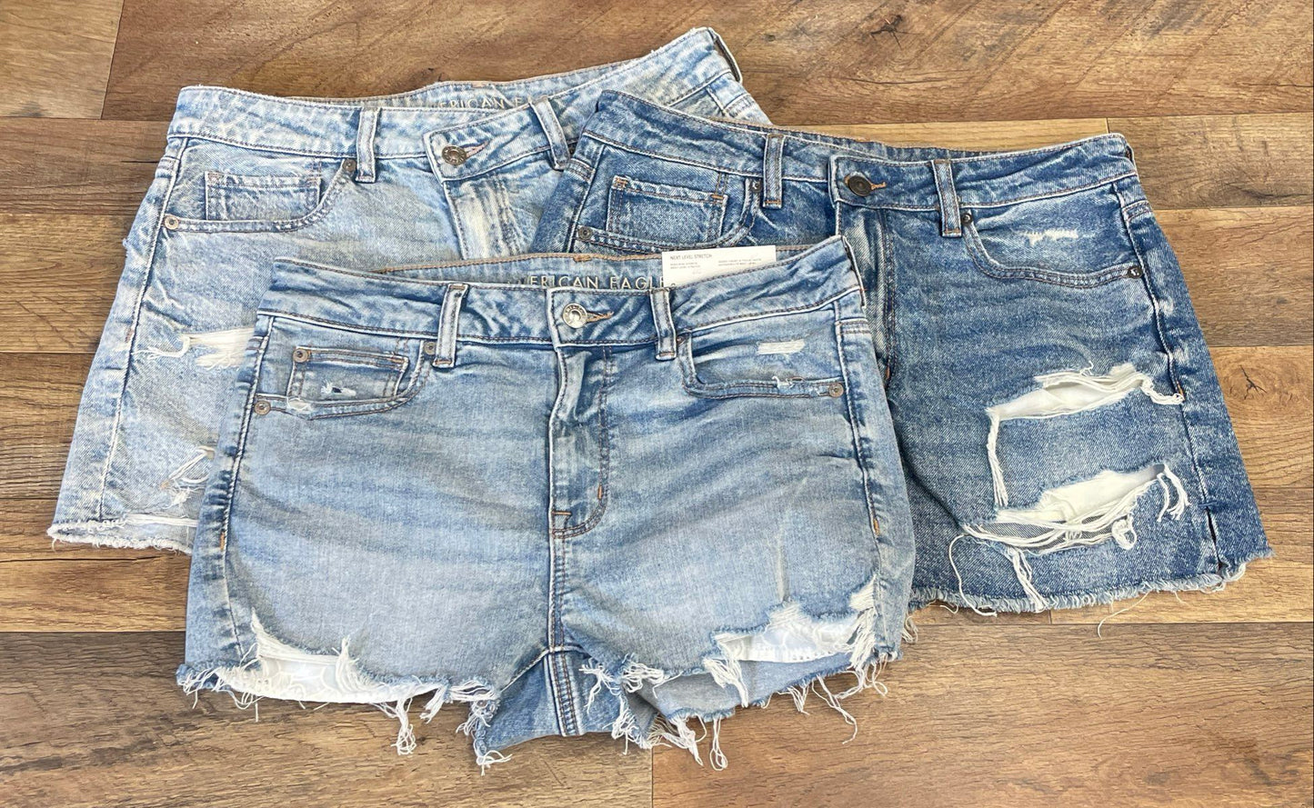 Lot of 3 American Eagle Women's Denim Shorts Blue Distressed High Rise Sz 8 NWT