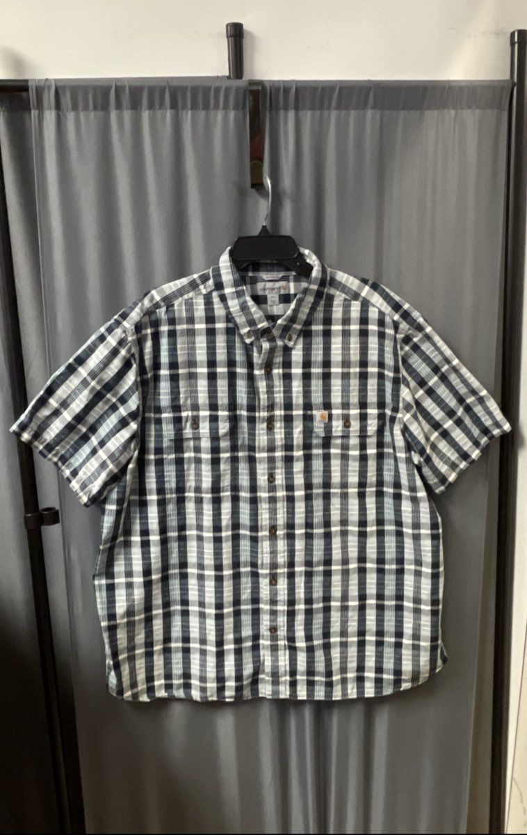 Carhartt Men's Relaxed Fit Short Sleeve Plaid Button Shirt Navy Sz 2XL