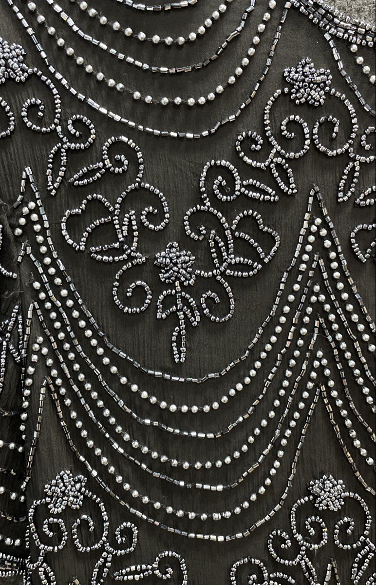 Vintage Y2K Papell Boutique Womens Black Silk Beaded Evening Top Scalloped Sz S