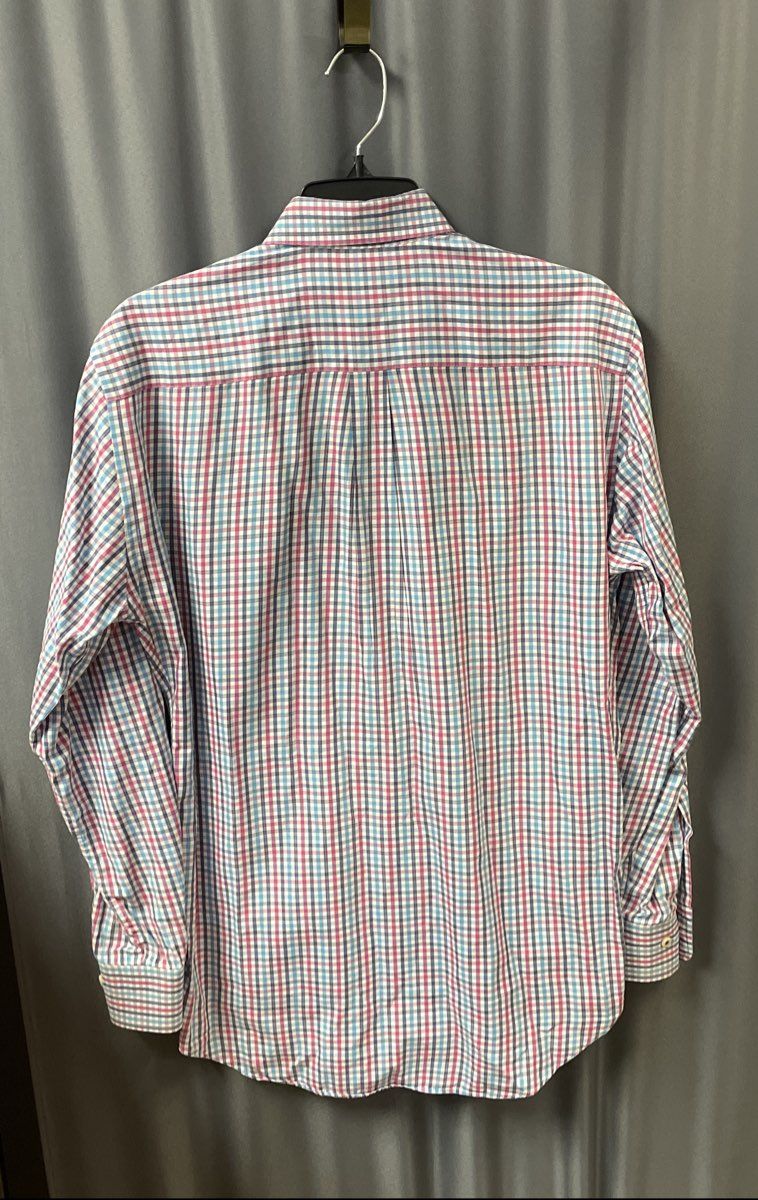 Peter Millar Men's Pink Blue Check Plaid Long Sleeve Button-Up Shirt Size M