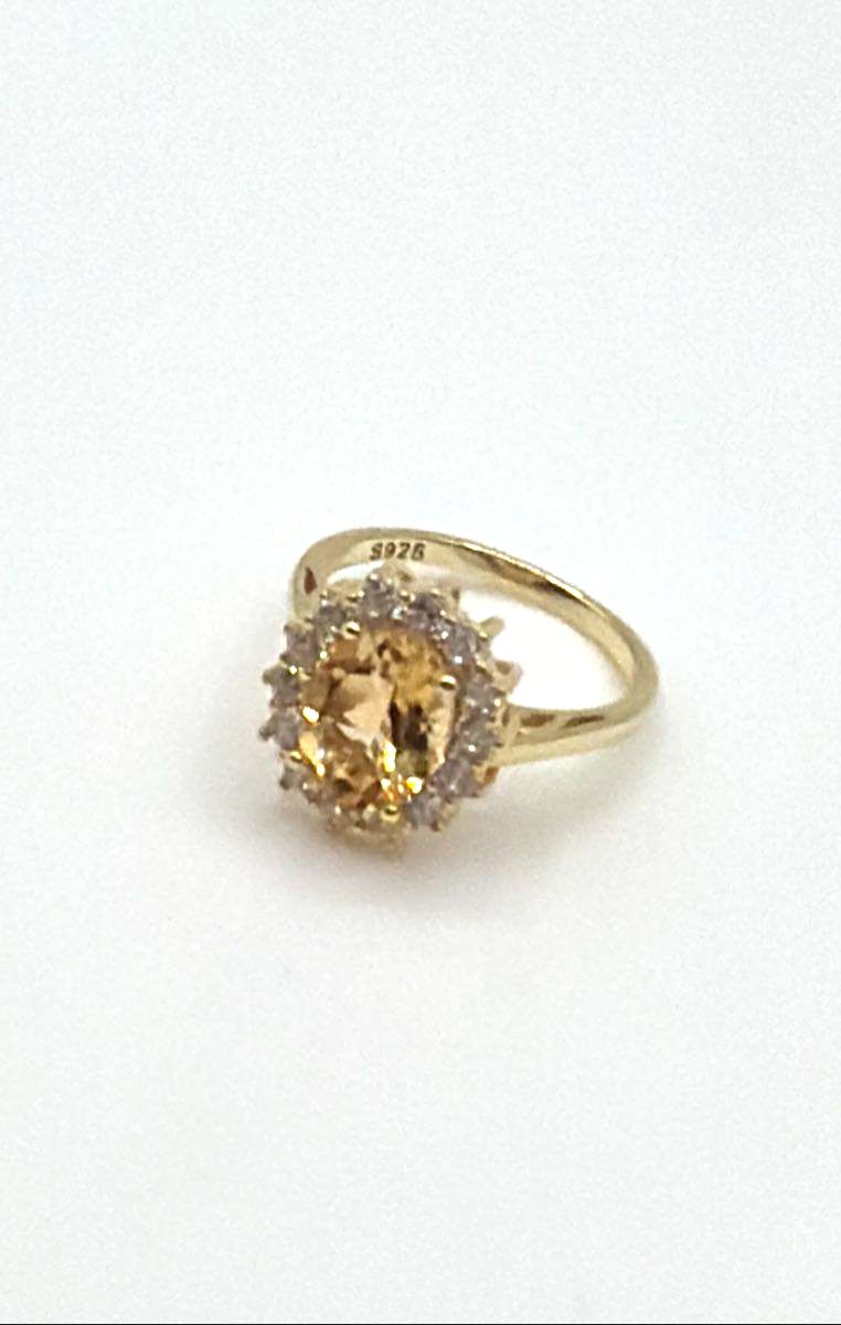 Gold Plated 925 Sterling Silver Yellow Sapphire W/ CZ Halo Ring 2.8g