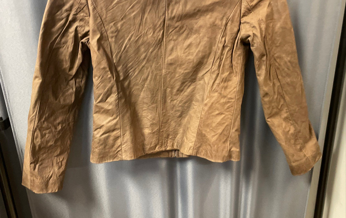 Afrika Kueros Women's Brown Leather Cafe Racer Jacket Mock Neck Full Zip Sz S