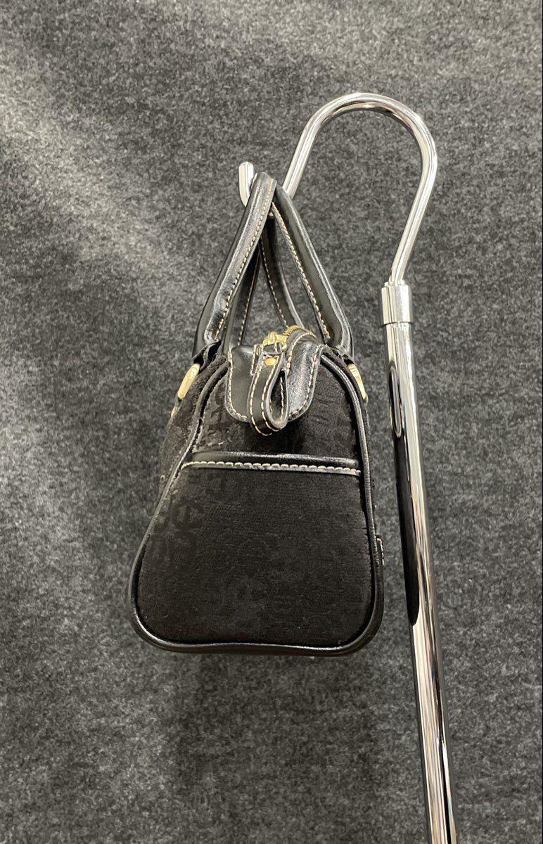 Vintage Etienne Aigner Black Monogram Canvas Leather Mini Top Handle Bag