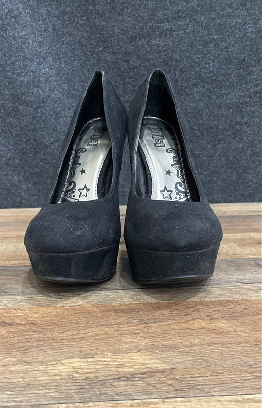 Brash Black Faux Suede Platform Stiletto High Heel Pumps Women's Size 8.5