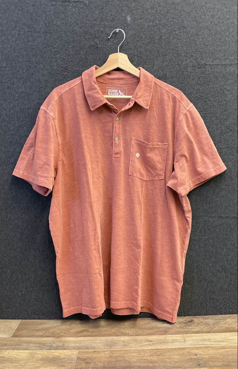 Eddie Bauer Men's Sunwashed Cotton Pocket Polo Shirt Mineral Red Size XL NWT