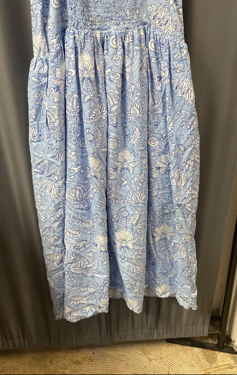 Roller Rabbit Women's Blue White Floral Pattern Button Down Strappy Dress Sz M