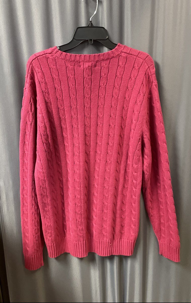 Land's End Men's Pink 100% Cotton Cable Knit Sweater Regular Sz L 42-44 NWT