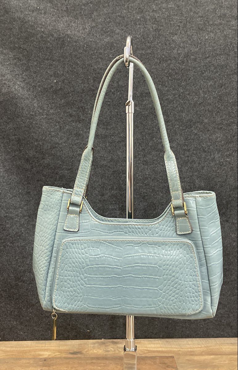 Vintage 90s Villager Blue Croc Embossed Faux Leather Shoulder Bag
