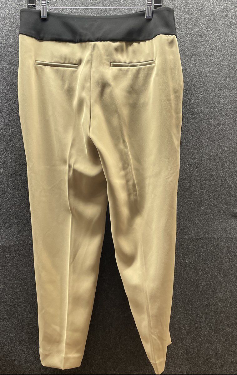 Ann Taylor Women's Beige Black Tuxedo Stripe Contrast Waist Pants Size 4 NWT