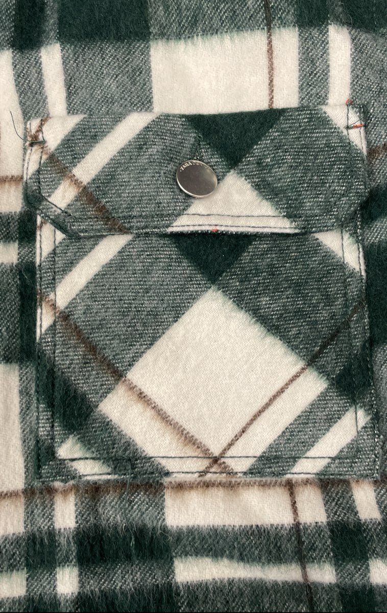 Zara Women's Green White Plaid Cropped Shacket Snap Button Flannel Jacket Sz S
