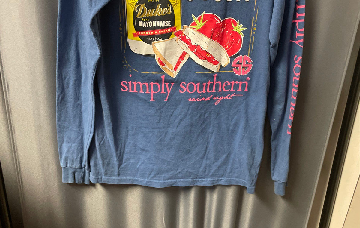 Simply Southern Women's Duke's Mayonnaise LS Graphic T-Shirt Blue Sz S