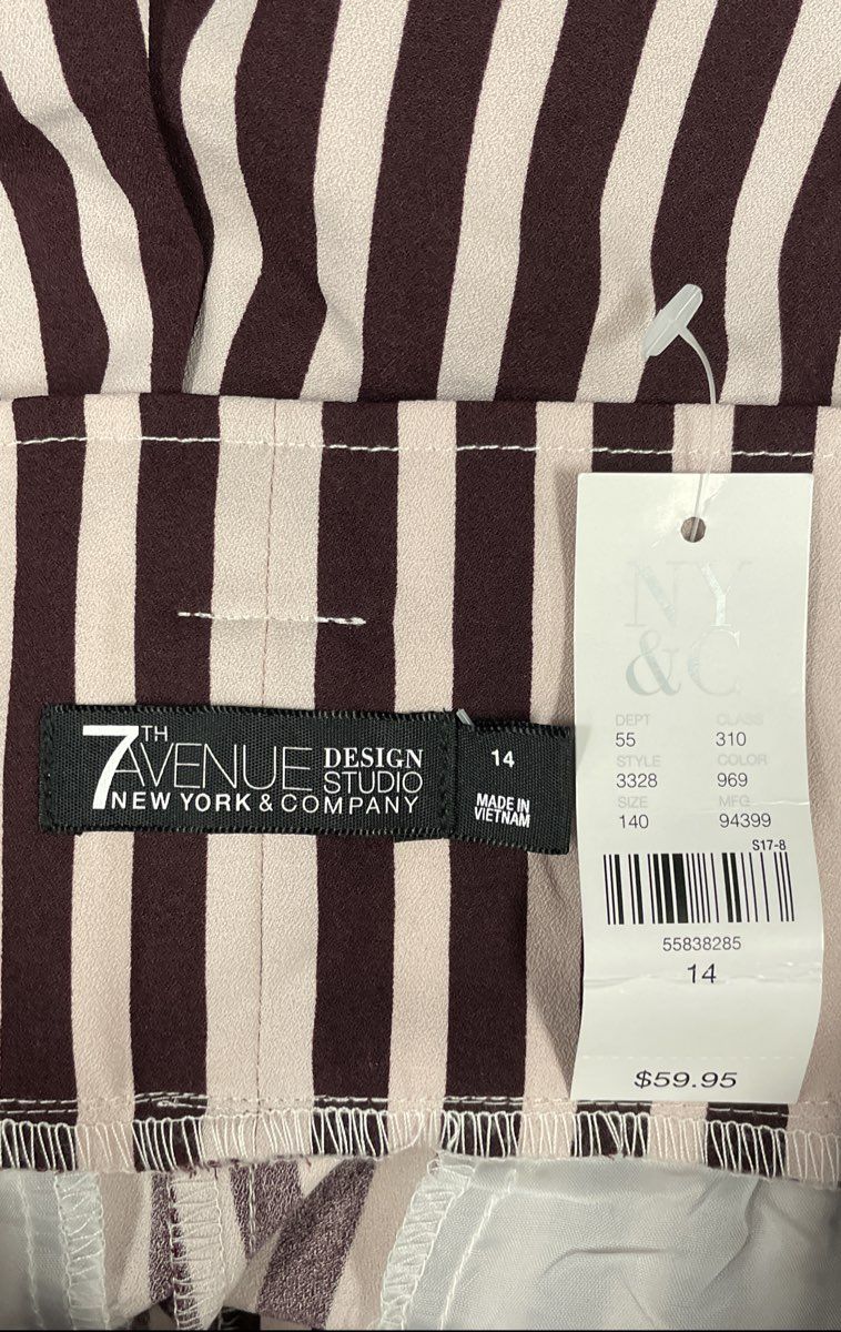 New York & Company Women's Burgundy White Striped Palazzo Pants Sz 14 NWT