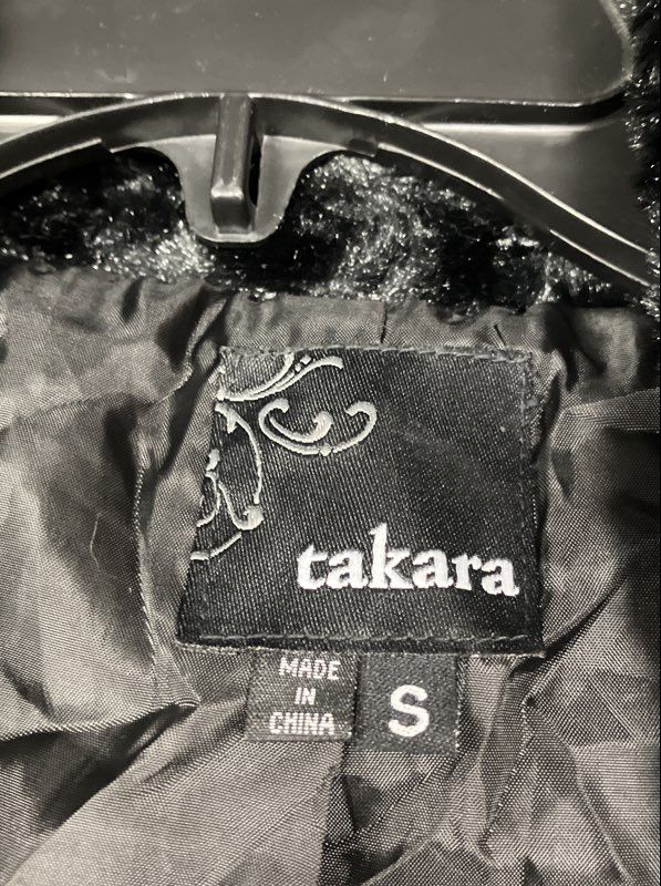 Takara Women's Black Faux Fur Cropped Jacket Bolero Shrug Evening Coat Size S