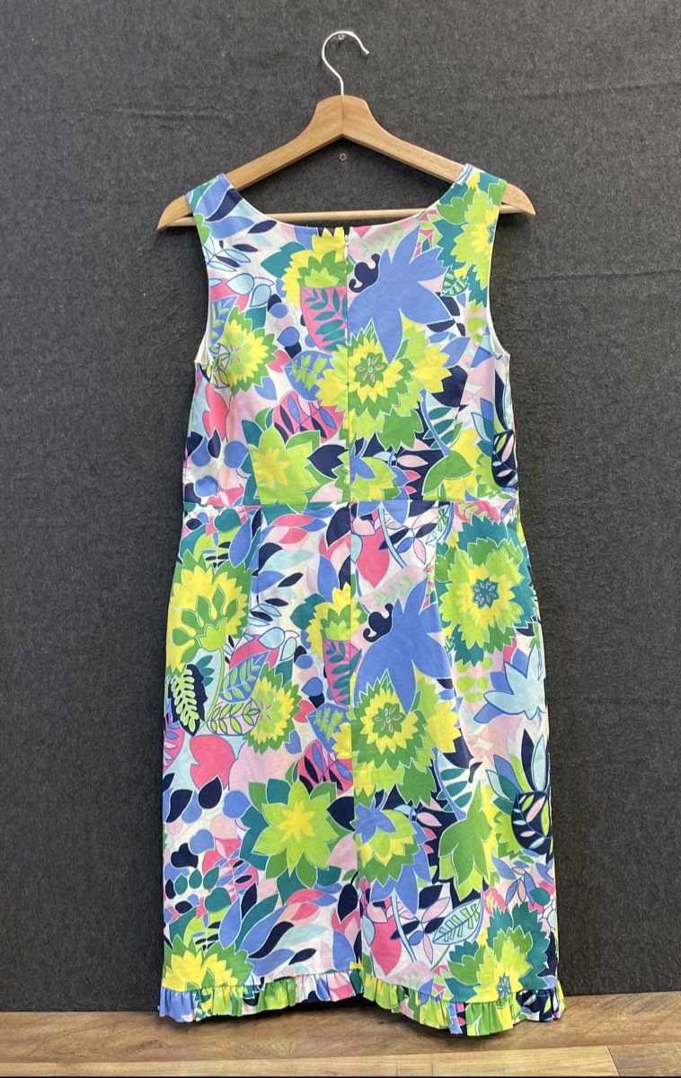 Talbots Women's Floral Sleeveless Cotton Blend Ruffle Hem Sheath Dress Sz 6