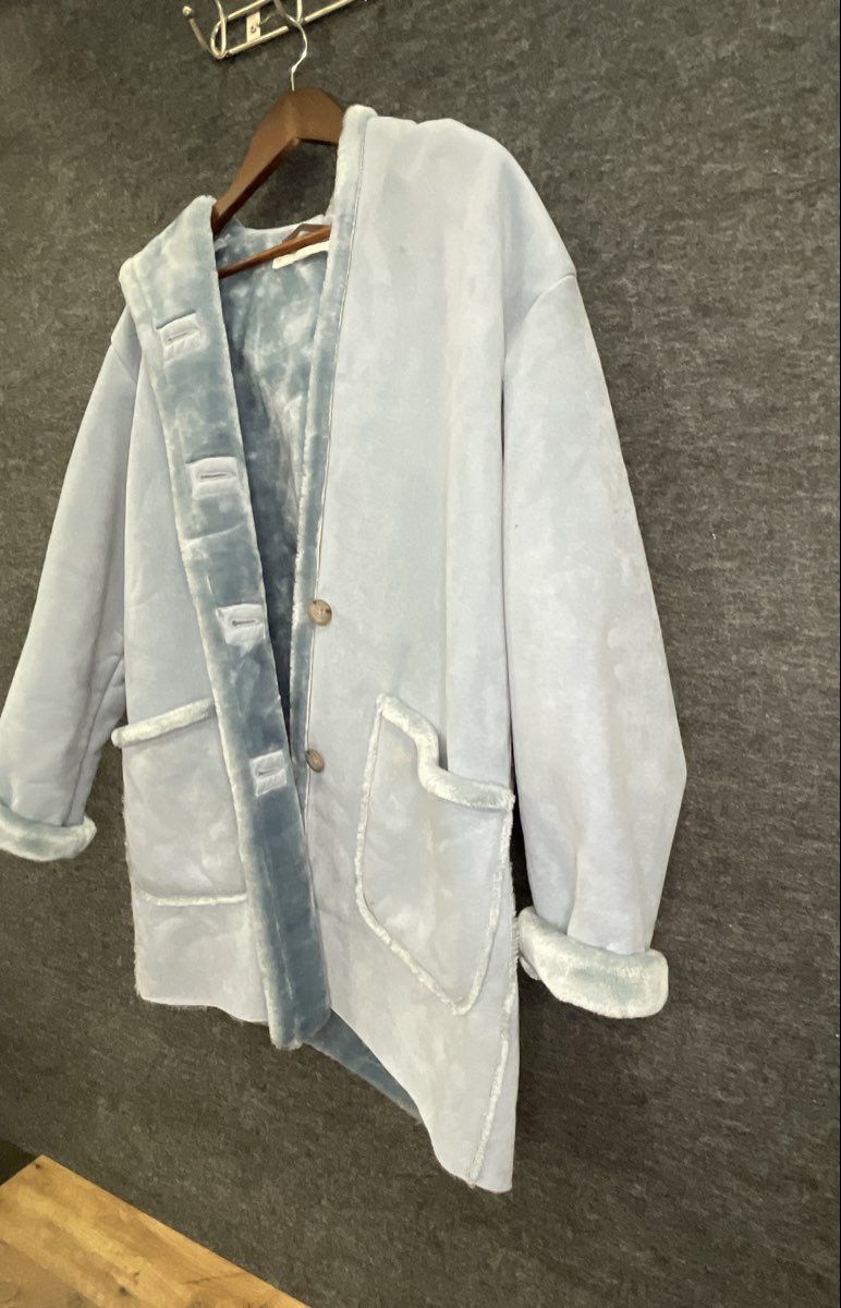 Jones New York Women's Vintage Y2K Lt Blue Faux Suede Hooded Jacket M