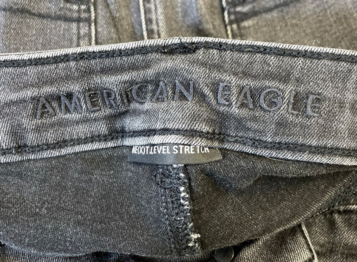 American Eagle Women's Jeans Lot of 2 Black Gray Stretch Distressed Sz 14