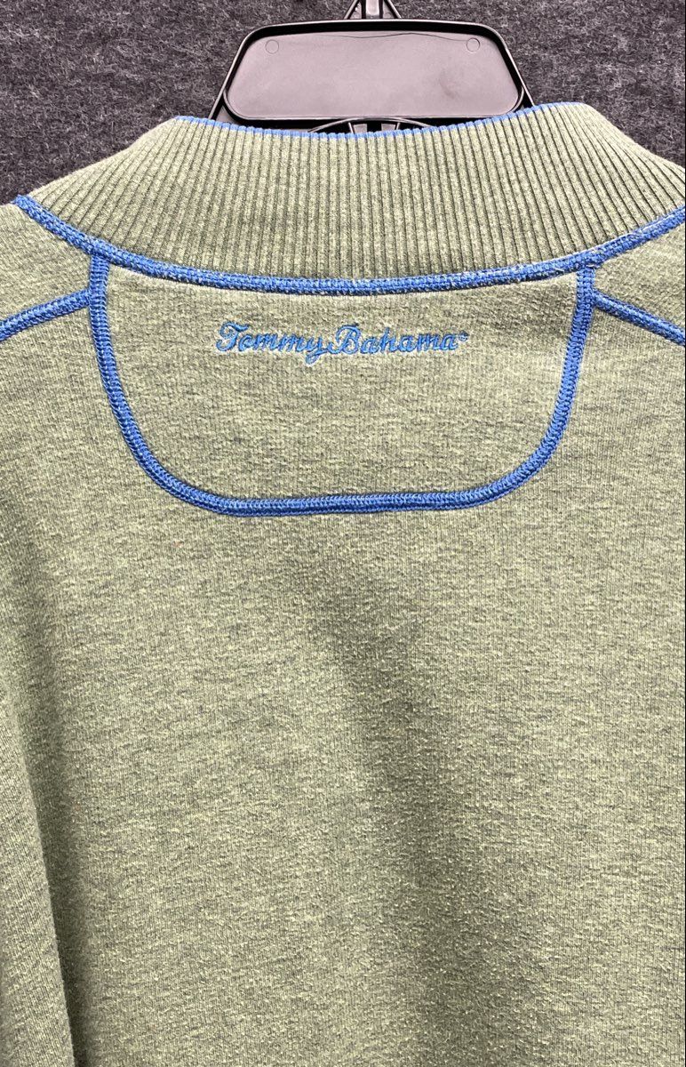 Tommy Bahama Green Blue Contrast Stitch 1/4 Zip Pullover Sweater Men's Size L