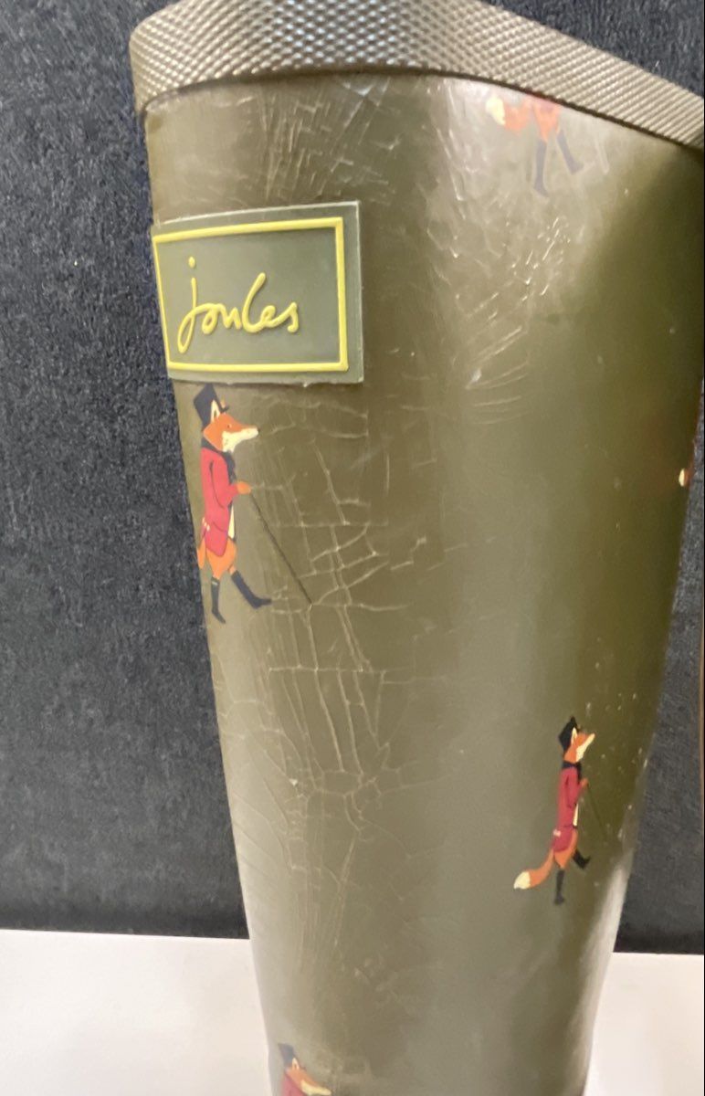 Joules Olive Green Mr Fox Print Tall Rubber Rain Boots Wellies Size 8