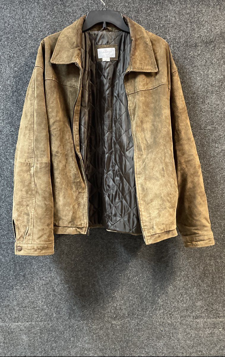Vintage 90s Vintage Leather Brown Suede Quilted Bomber Jacket Sz XL