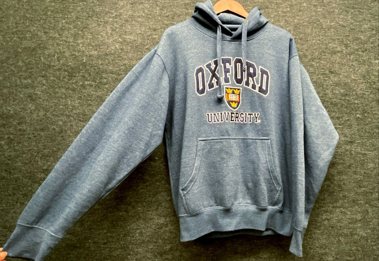 Oxford University Men's Hoodie Heather Blue Crest Logo Graphic Pullover