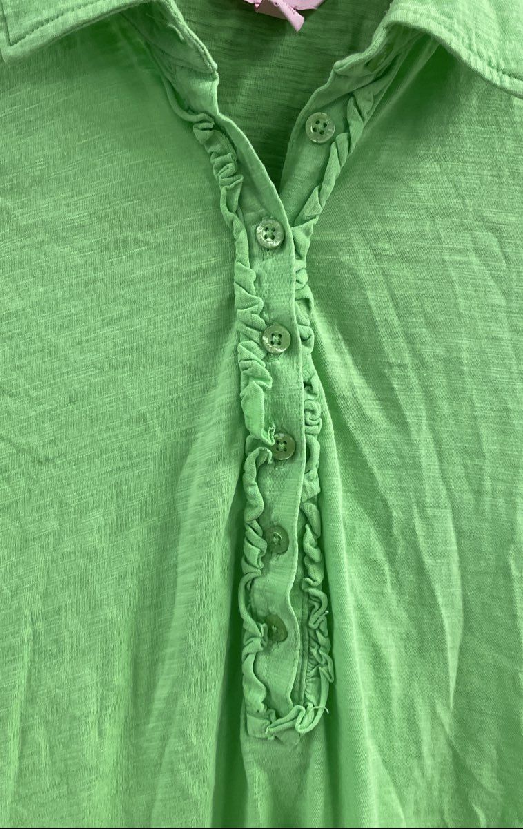 Lilly Pulitzer Women's Lime Green Waverly Ruffle Pima Cotton Polo Shirt Sz XS