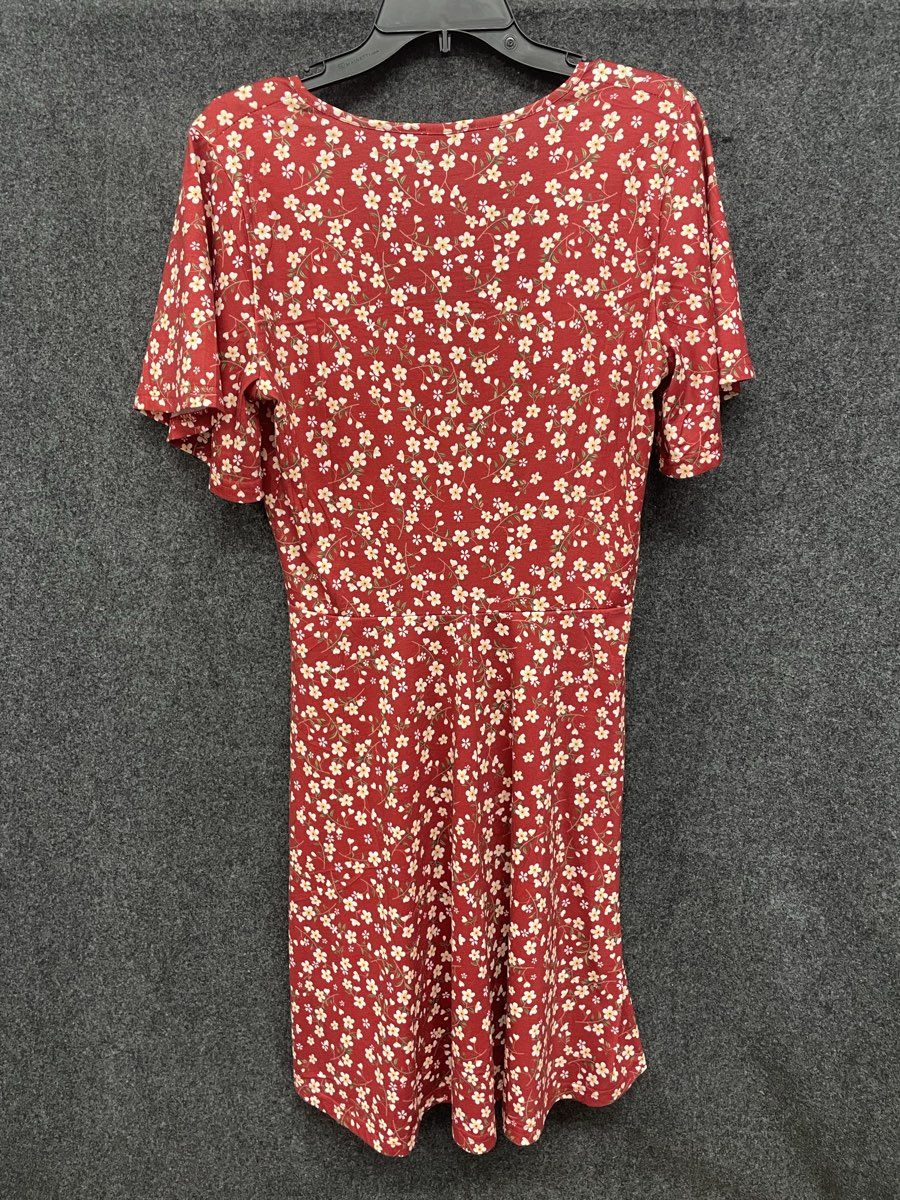 Fensace Women's Red Floral Print V-Neck Surplice Short Sleeve Dress Size XL