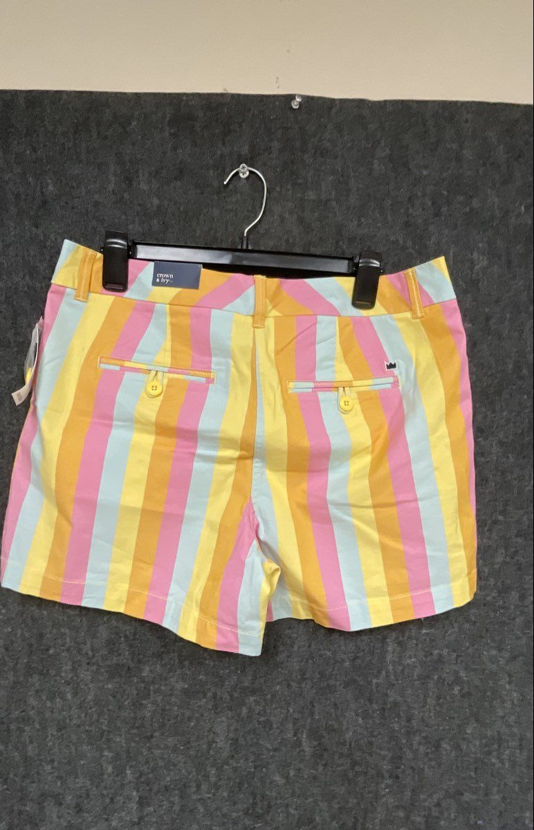 Crown & Ivy Women's Caroline Shorts Multicolor Vertical Stripe NWT Sz 10