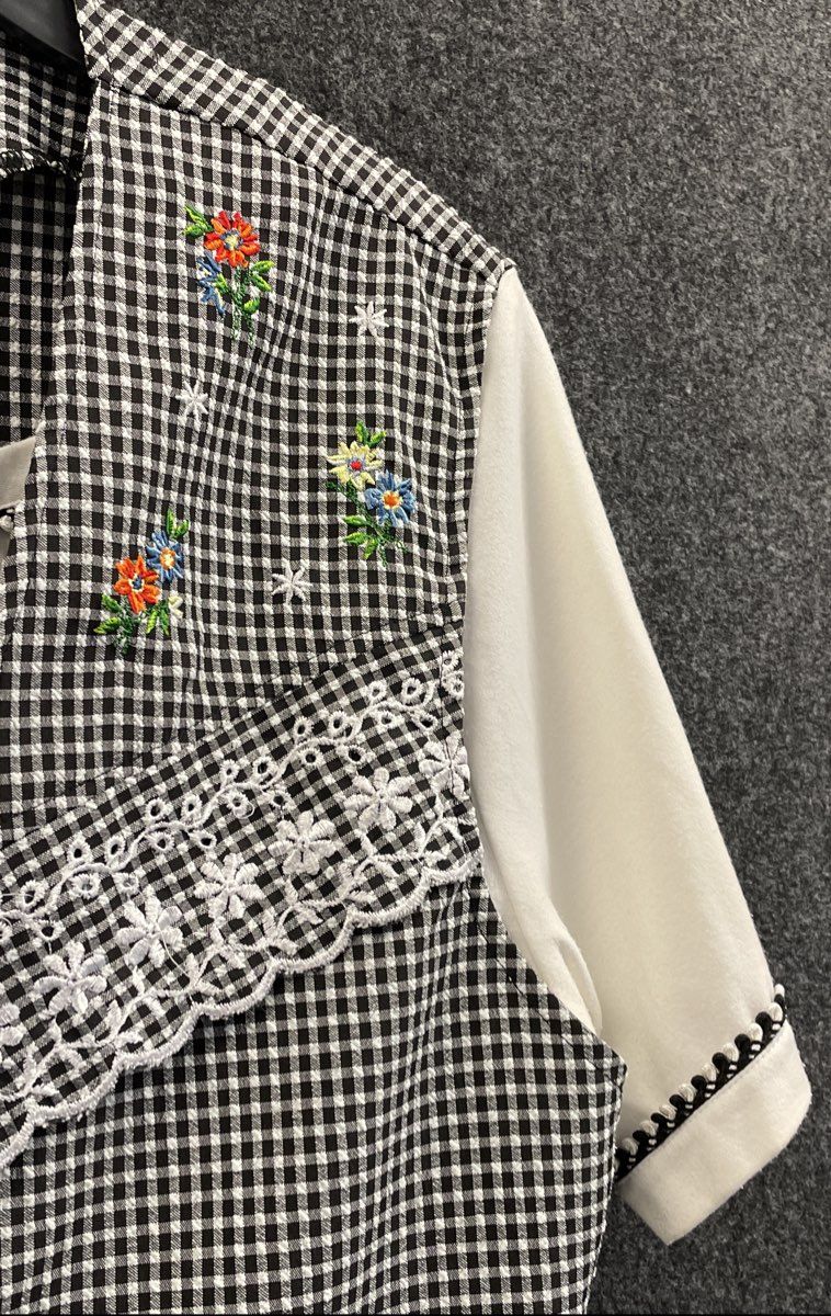 Koret Women's Black Gingham Embroidered Lace Faux Vest Shirt Vintage Y2K Sz 12
