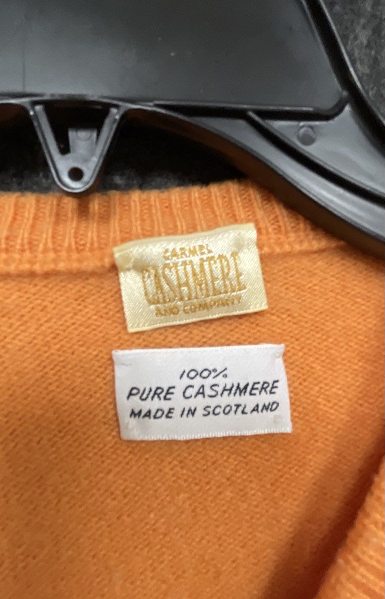 Vintage 90s Carmel Cashmere Men's V-Neck Sweater Orange Pure Cashmere Sz M