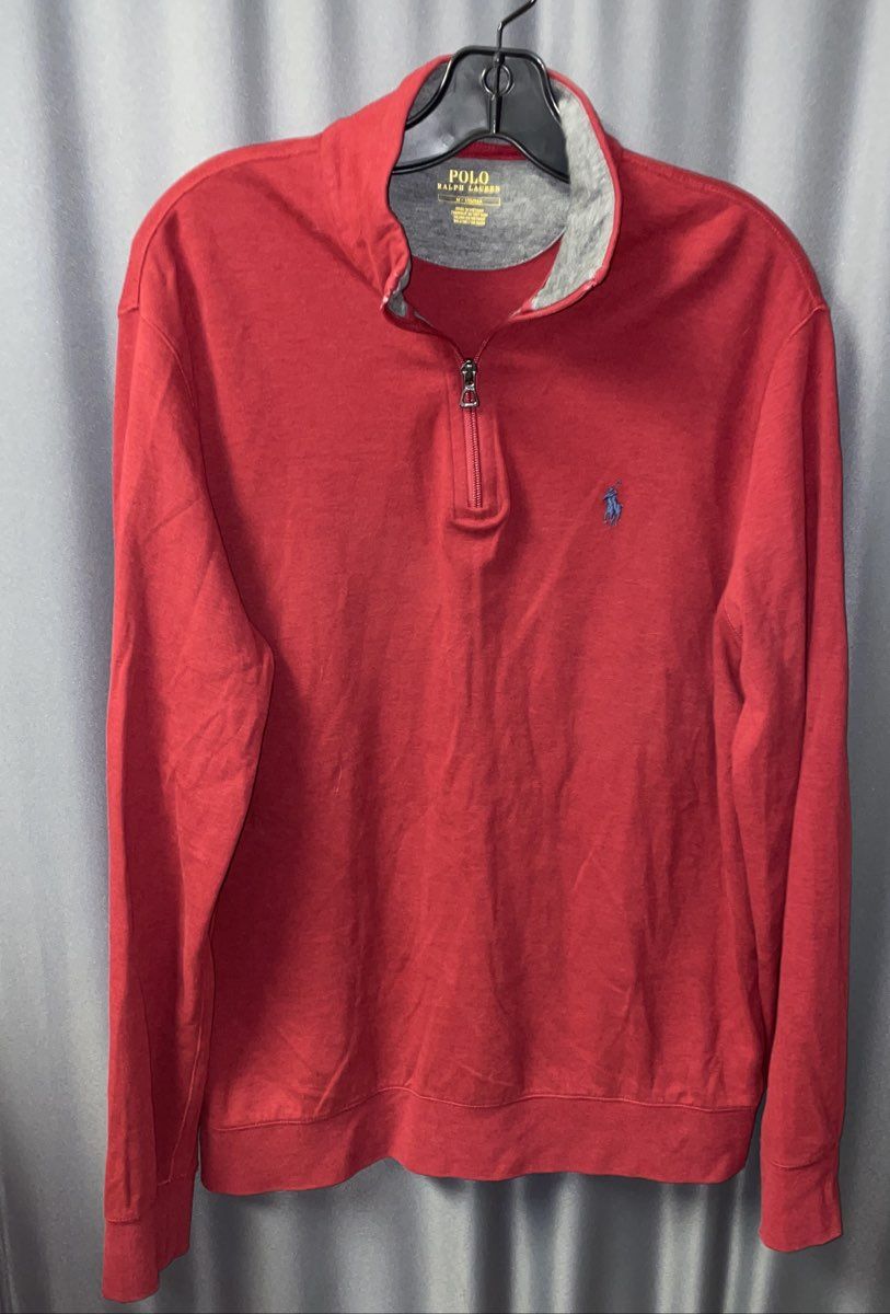 Polo Ralph Lauren Men's Red Quarter-Zip Sweatshirt Cotton Blend Sz M