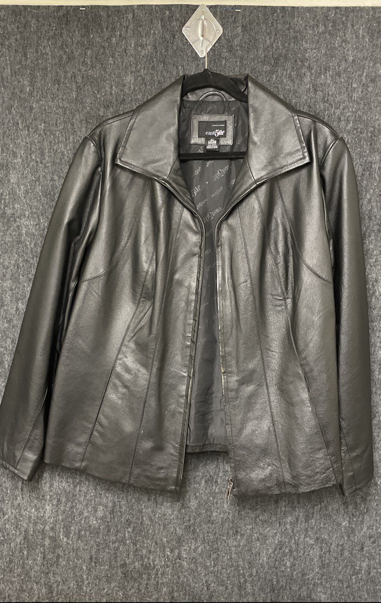 East 5th Women's Black Lambskin Leather Full Zip Seamed Jacket Sz 1X