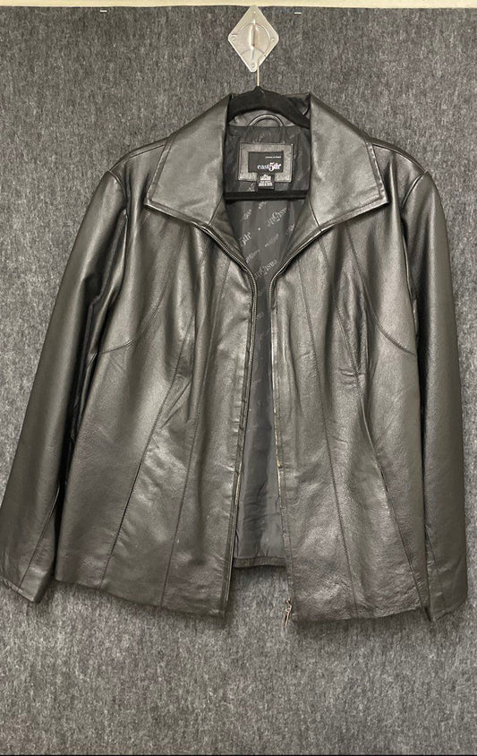 East 5th Women's Black Lambskin Leather Full Zip Seamed Jacket Sz 1X