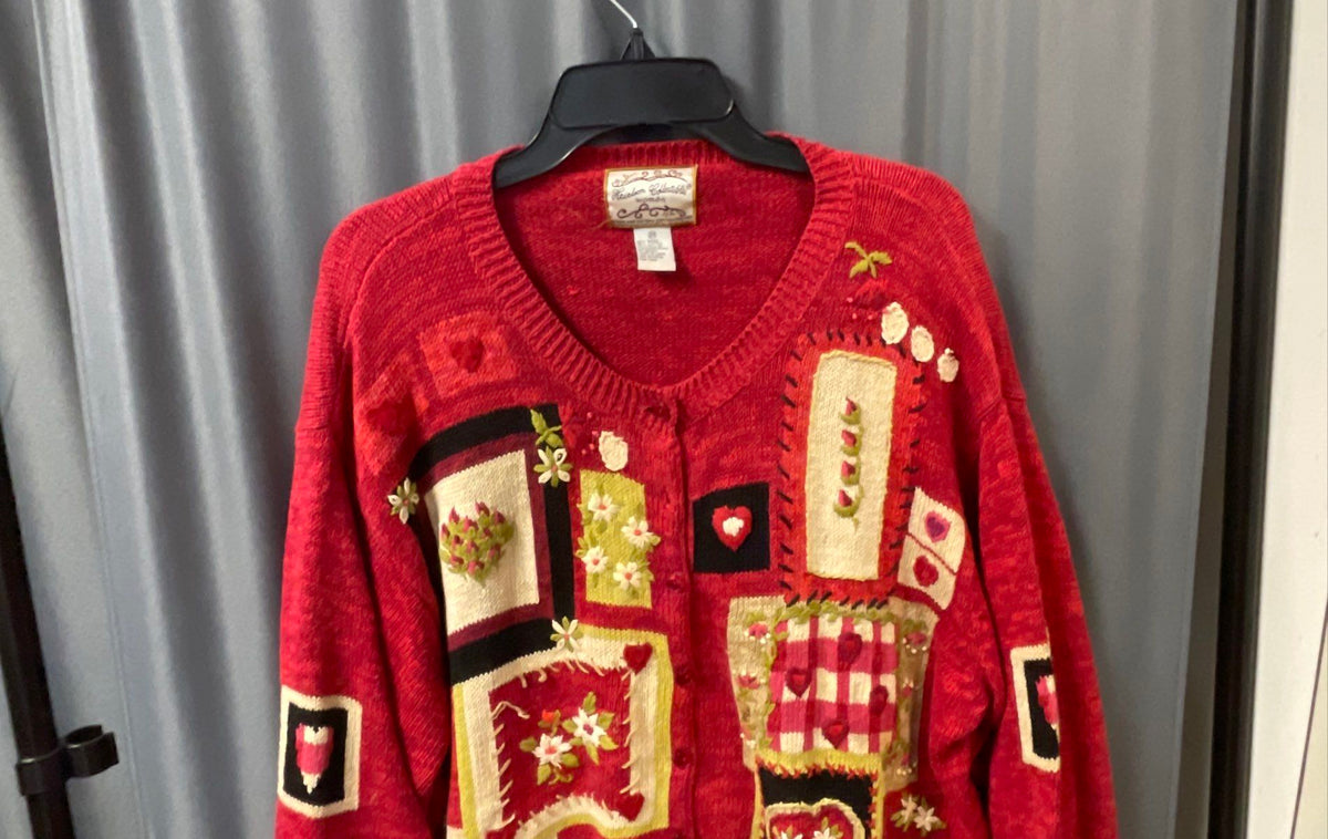 Vintage Y2K Heirloom Collectibles Women's Red Valentine Cardigan Hearts Sz 2X