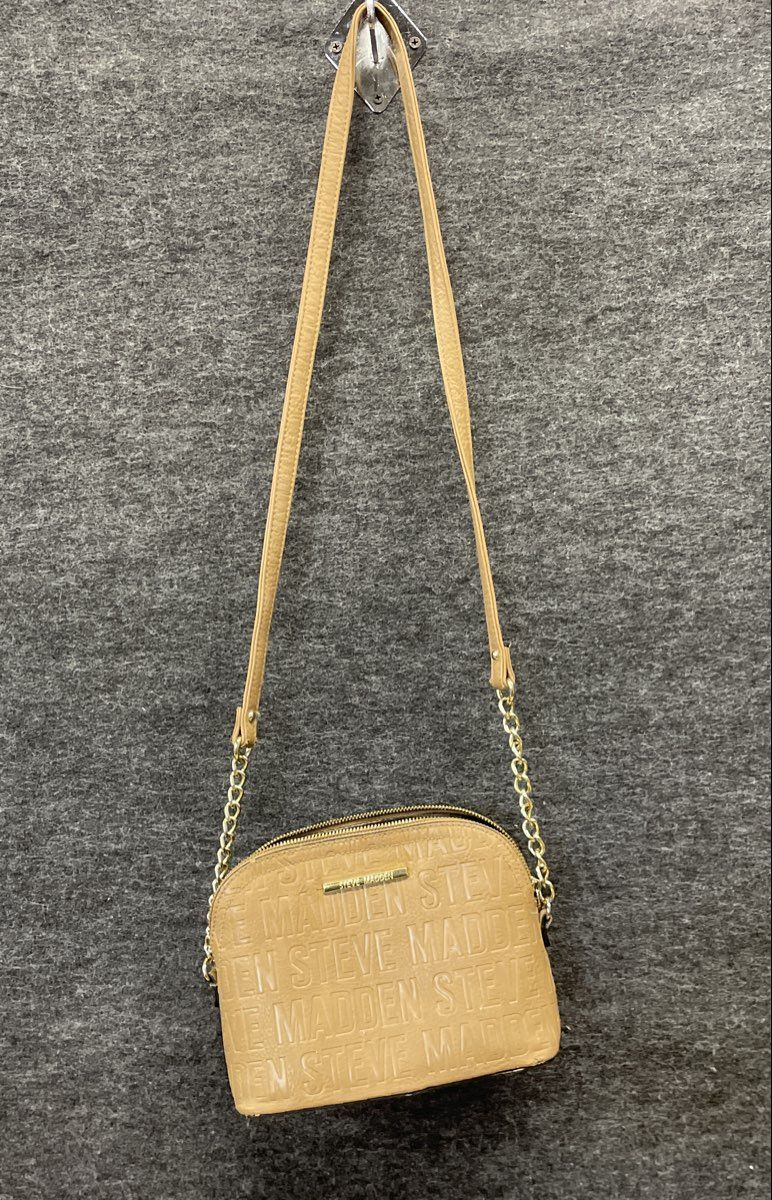 Steve Madden Tan Embossed Logo Dome Crossbody Bag Gold Hardware