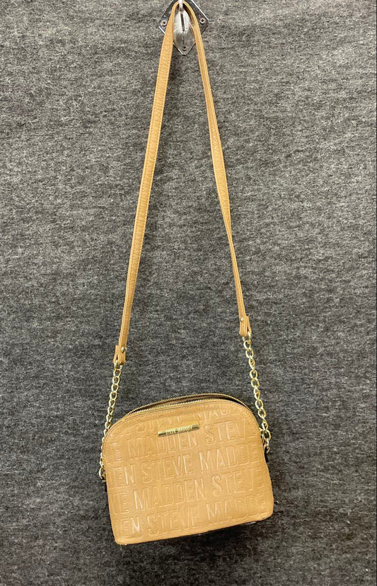 Steve Madden Tan Embossed Logo Dome Crossbody Bag Gold Hardware