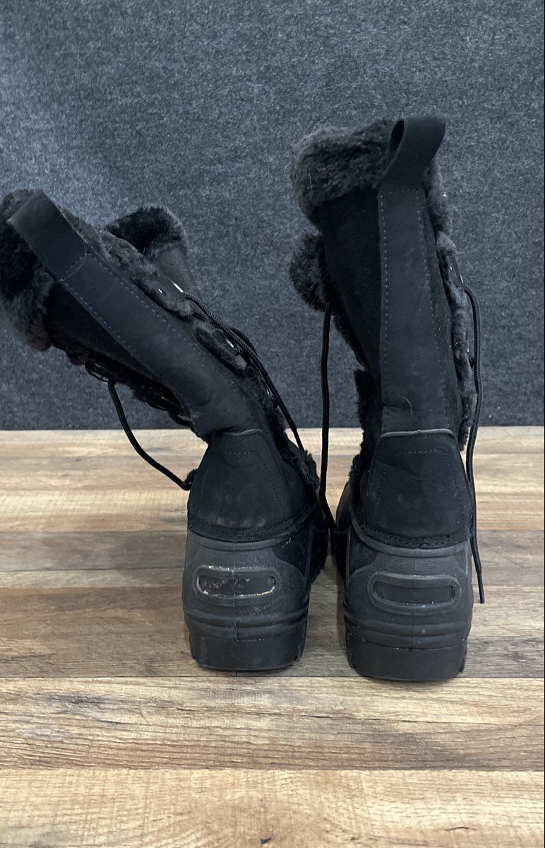 SHOE DEPT Maria Black Leather Faux Fur Duck Boots Winter Snow Women's Size 7