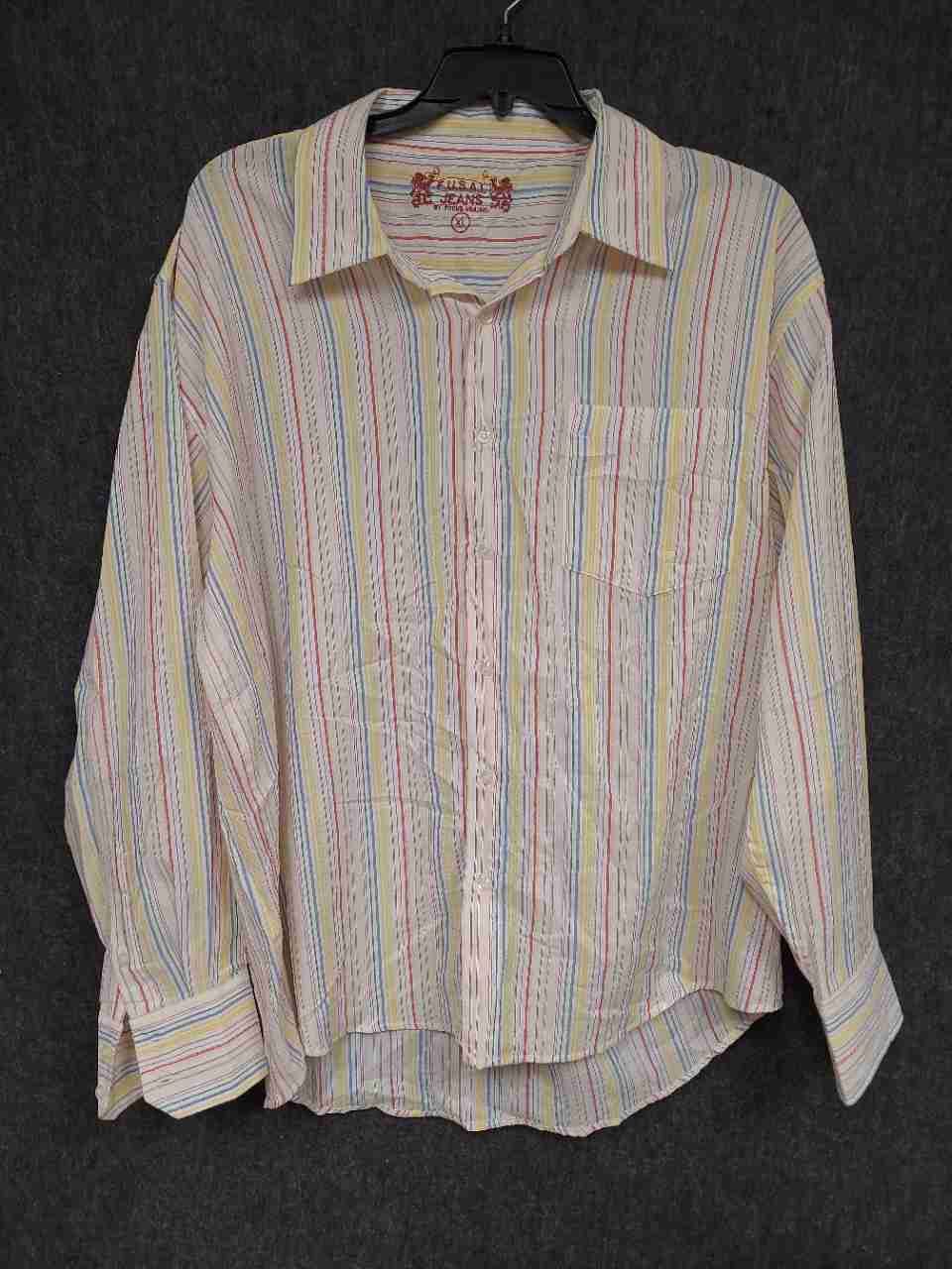 FUSA Jeans Men's Long Sleeve Button Down Striped Shirt Multi-Color Size XL