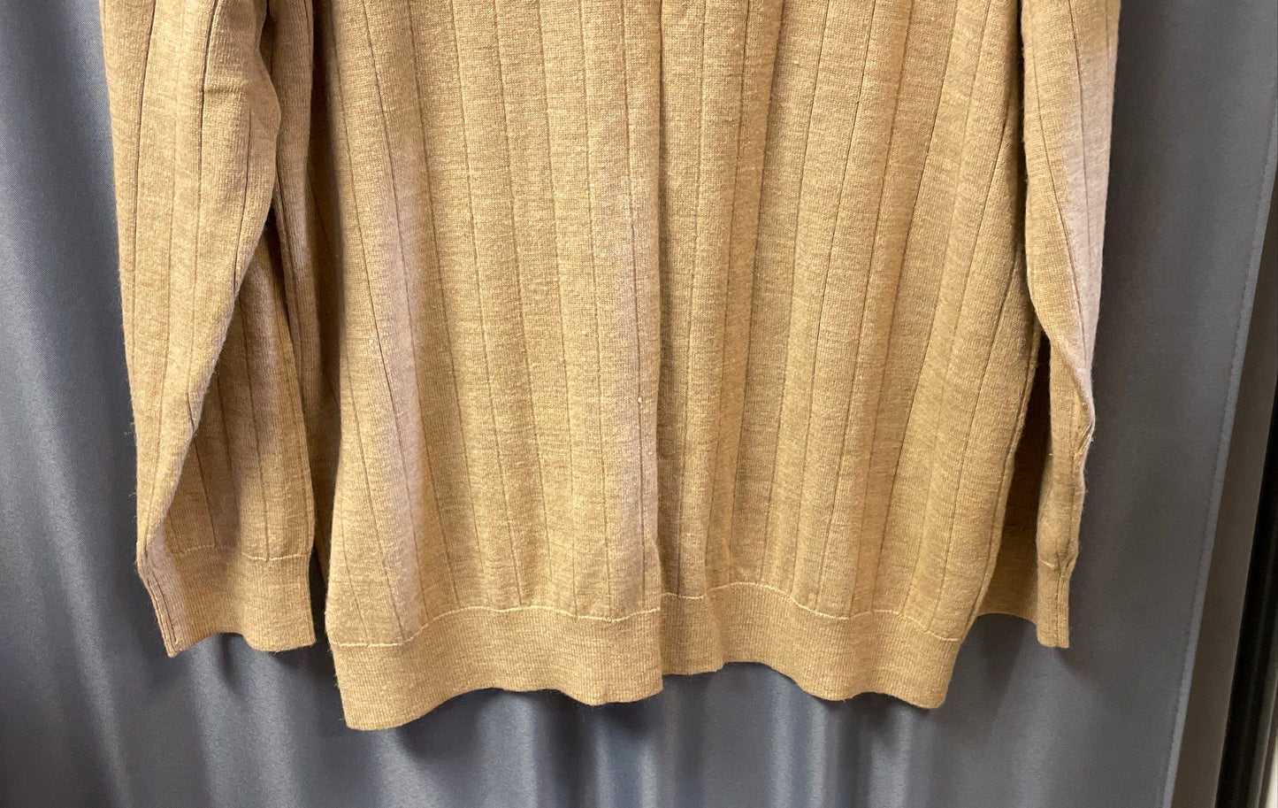 Claiborne Men's Tan Ribbed 1/4 Zip Sweater Merino Wool Blend Size XL