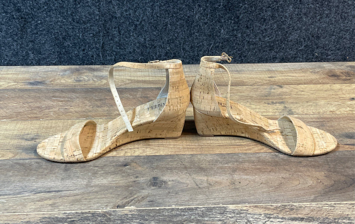 Vaneli Natural Cork Ankle Strap Wedge Sandals Women's Size 7.5 M